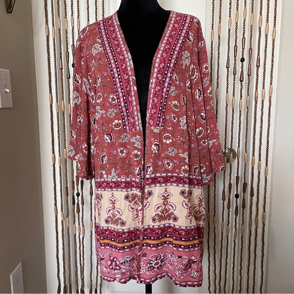 Knox Rose Boho Kimono Cover Up Womens Rose/Cream XL